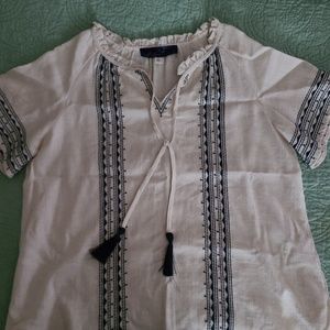 Short tunic tan and blue with tassels